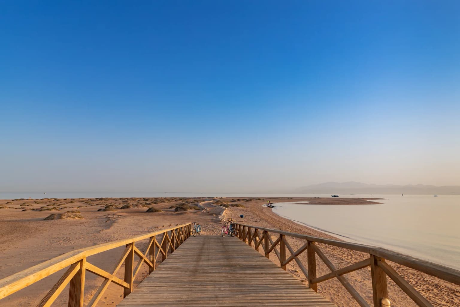 Wooden walkway leading towards the beach in Soma Bay.
